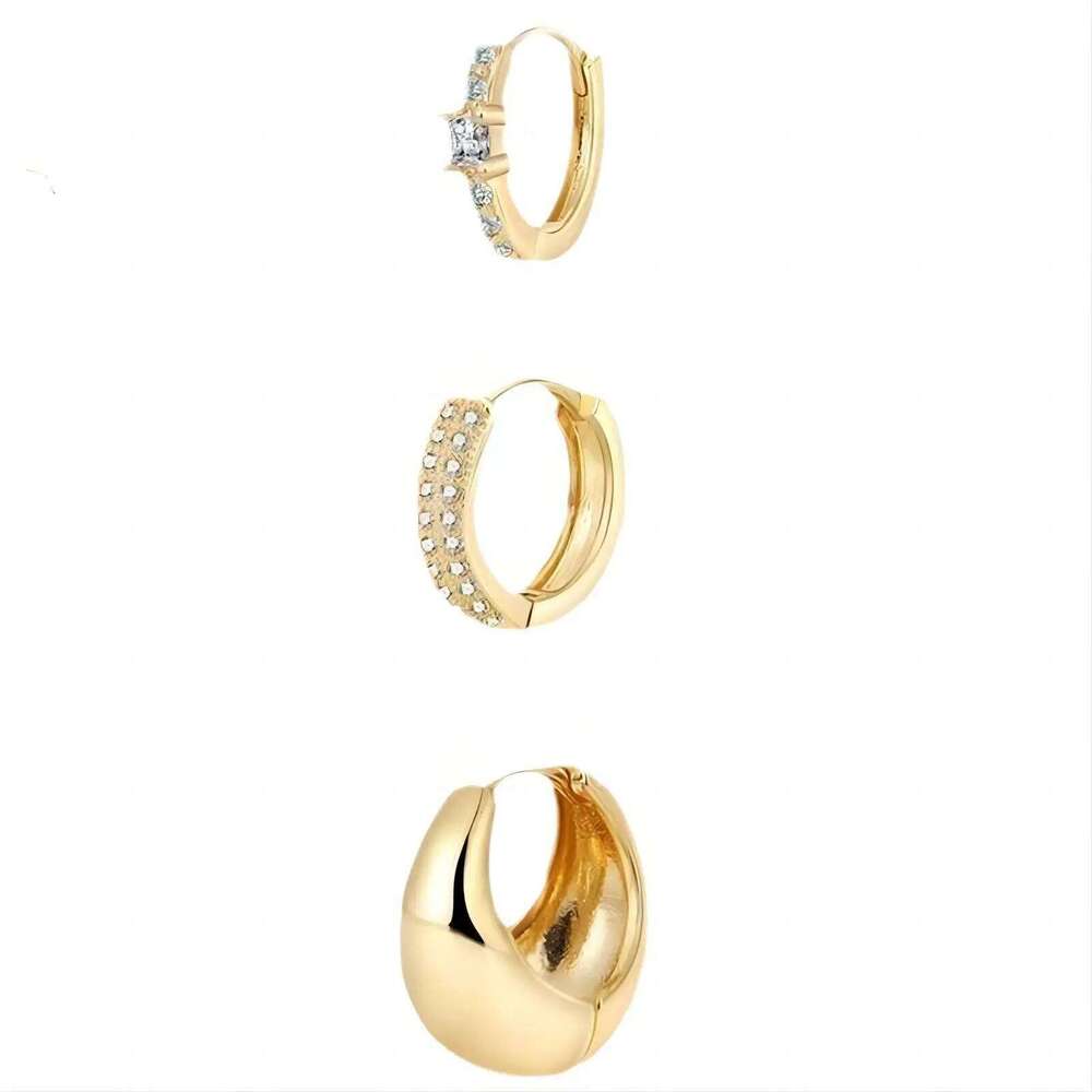 ZAKOL Hiphop 3 PCS U Zirconia Earrings For Women Girls Gold Color Water Drop Metal Crystal Ears Accessories Rock Jewelry Gifts