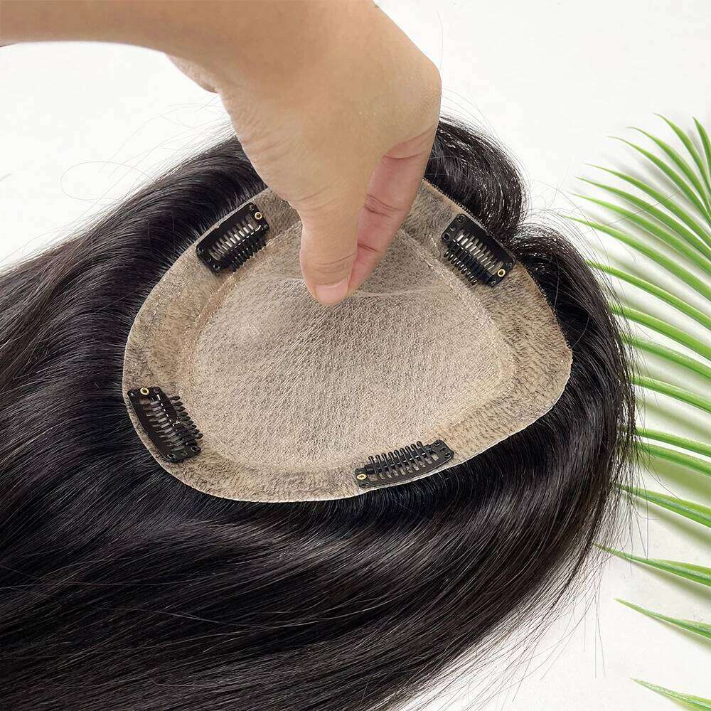 Base Human with 4 Clips and PU Around Virgin European Hair Silk Top Women Topper Fine Hairpiece 12X13CM 15X16CM