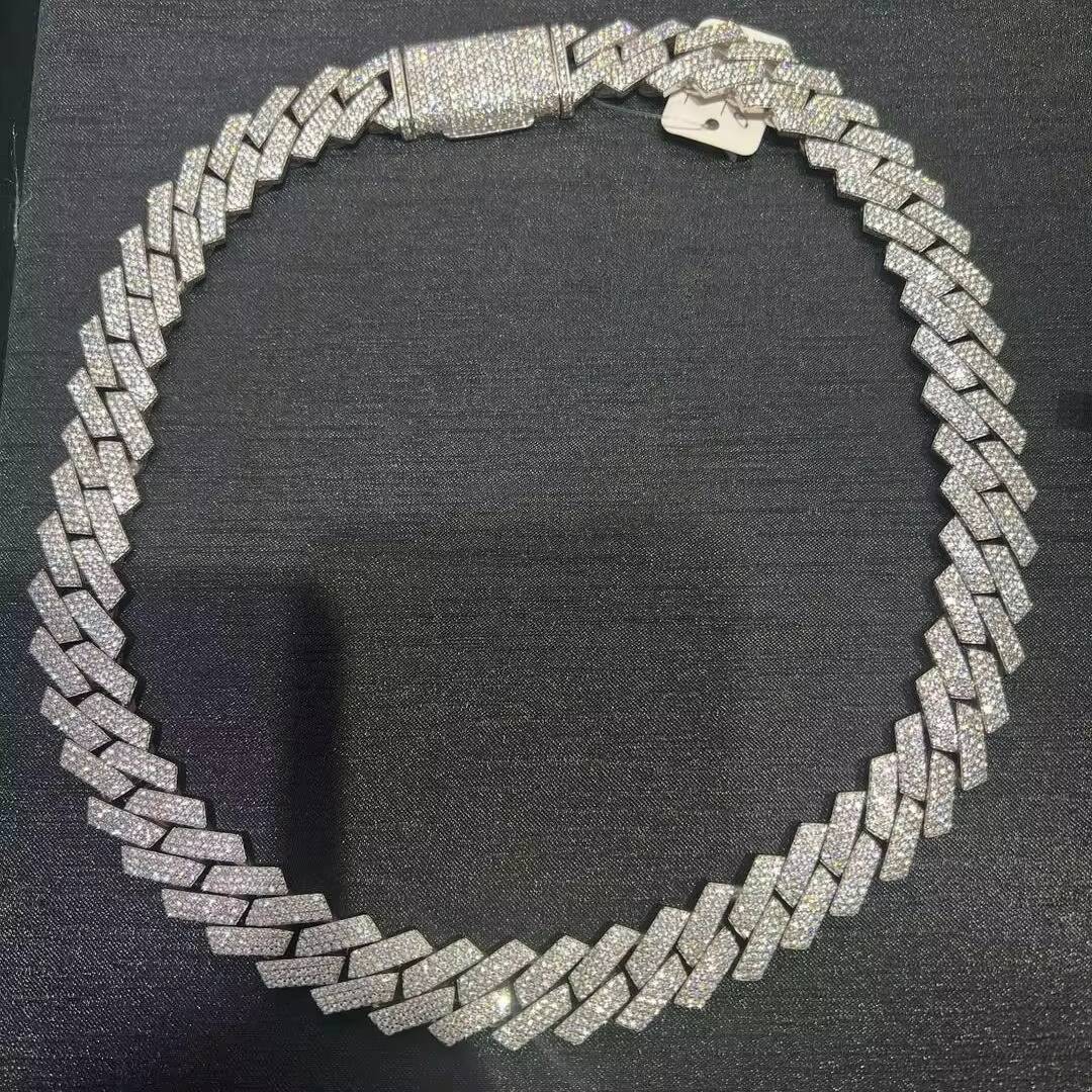 925 Sterling Silver Moissanite Hiphop Solid Necklace Heavy Weight Cuban Link Chain in 15mm 20mm Sizes Gold Plated Jewelry