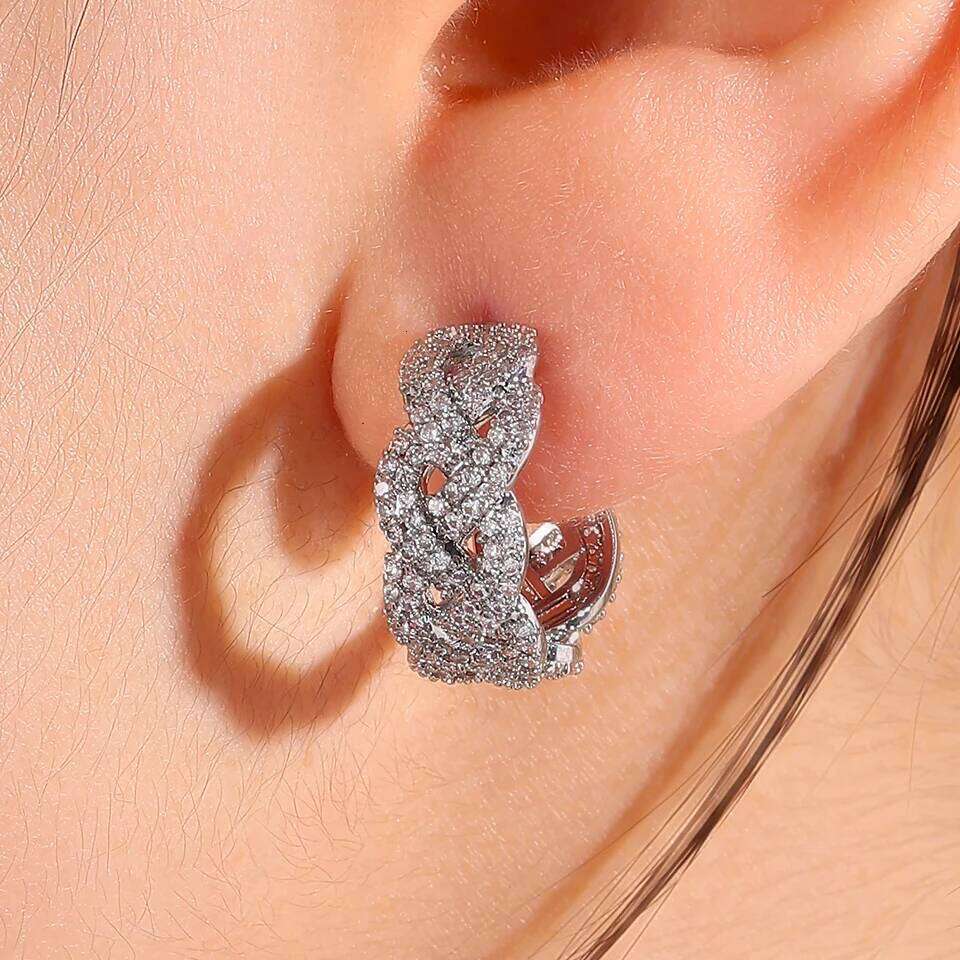 ZAKOL Buling Cubic Zirconia Chain Hoop Earring for Women Link Twist Geometric Fashion Ear Accessories Party Jewelry