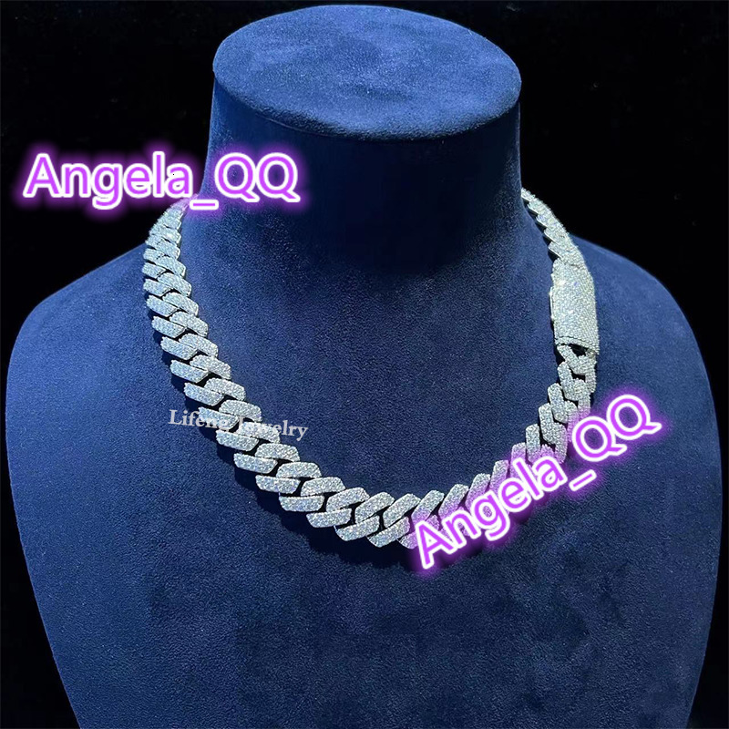 Pass Diamond Tester 14mm Moissanite Cuban Link Chain 925 Silver Chains VVS Moissanite Diamond Necklaces