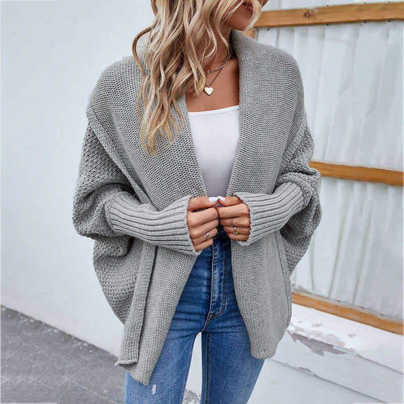 Maomao Autumn Winter New Cross-Border Women's Knitted Sweater Solid Color Batwing Sleeve European and American Style Cardigan Coat for Women