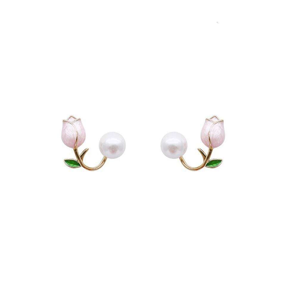 ZAKOL Fresh Rose Stud with Imitation Pearl Sweet Pink Tulip Earrings Exquisite New Accessories for Women Trendy Jewelry