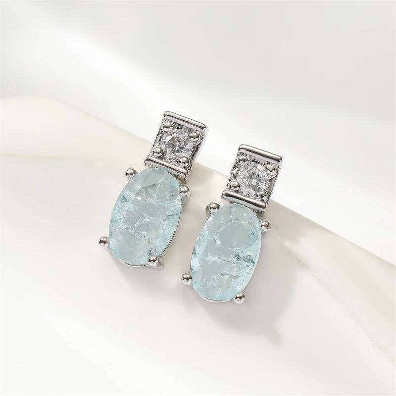 ZAKOL New Exquisite Elliptical Blue Green AAA Zircon Stud Earrings Shiny Crystal CZ Birthday Christmas Jewelry Gifts for Women