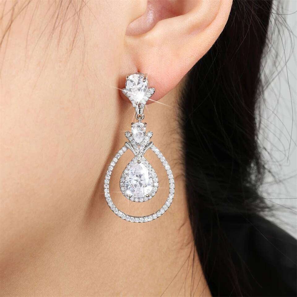 ZAKOL Luxury Geometric Water Drop Zircon Earrings for Bridal Wedding Women's Silver Color Party Jewelry