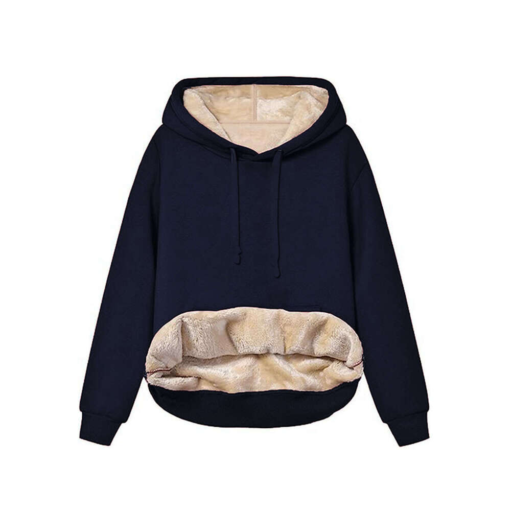 European and American Cross-Border Amazon Hot-Selling Winter Women's Warm Lamb Wool Pocket Hooded Sweatshirt Jacket