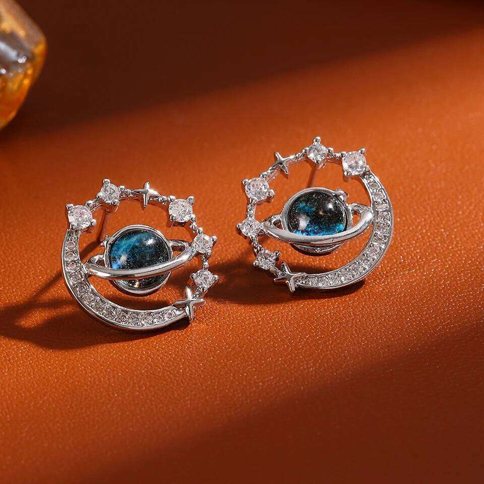 ZAKOL New Universe Planet Shiny Zircon Stud Earrings for Women Korean Fashion Aesthetic Jewelry Ear Accessories