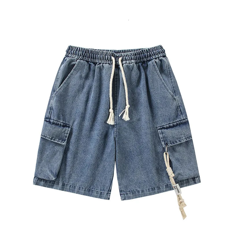 Washed Work Jeans Shorts Mens Summer Straight Trousers Hip-hop Retro Casual Five Trousers Elastic Waist Shorts 251223