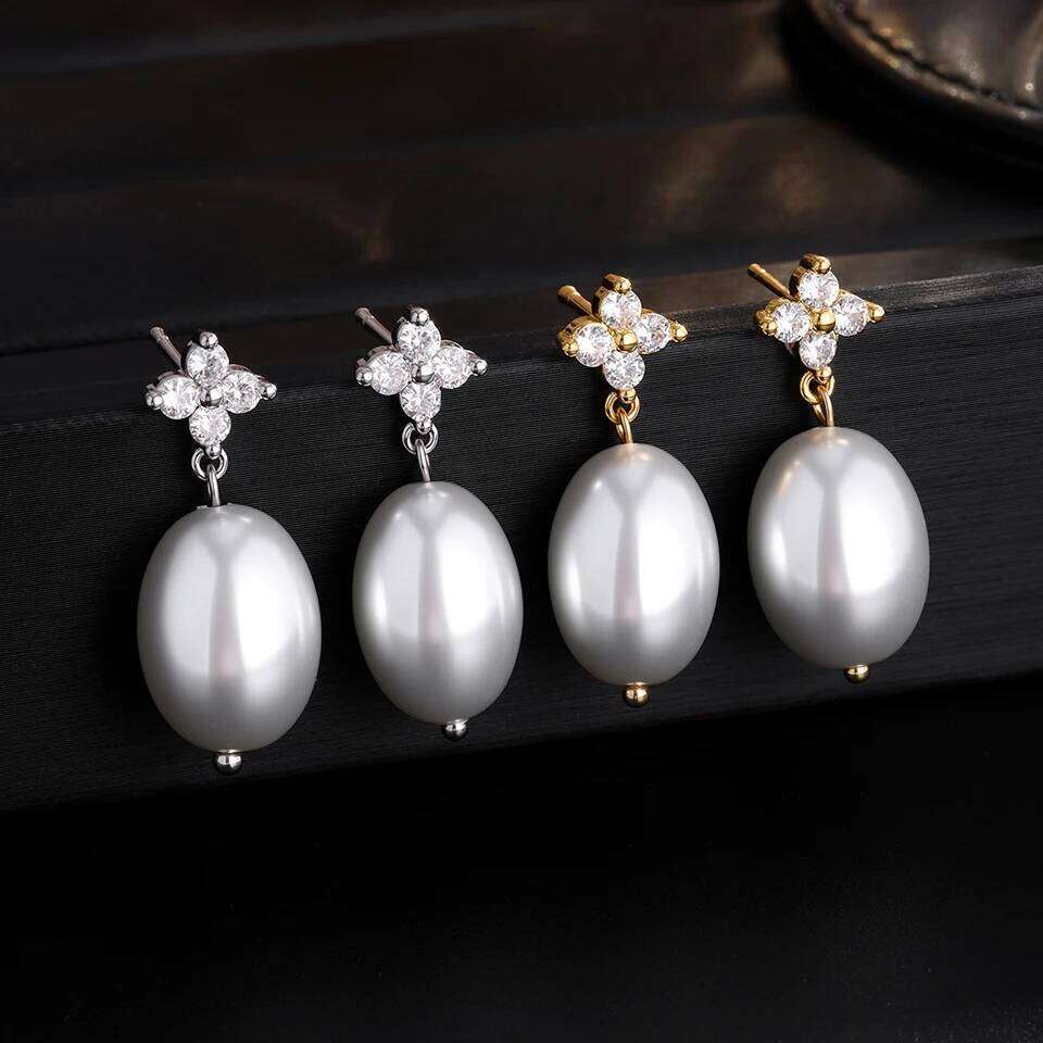 ZAKOL New Exquisite Zircon Oval Pearls Drop Dangle for Women Elegant Bridal Earrings Wedding Jewelry