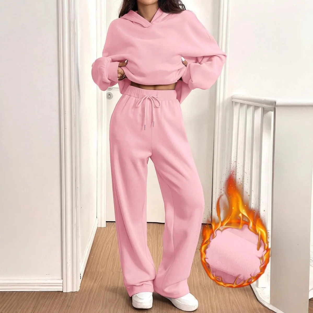 Autumn Winter Sports Suit Women Hooded Long-sleeved Pullover Sweatshirt Drawstring Sweatpants Conjunto Dos Piezas Mujer Invierno 251215