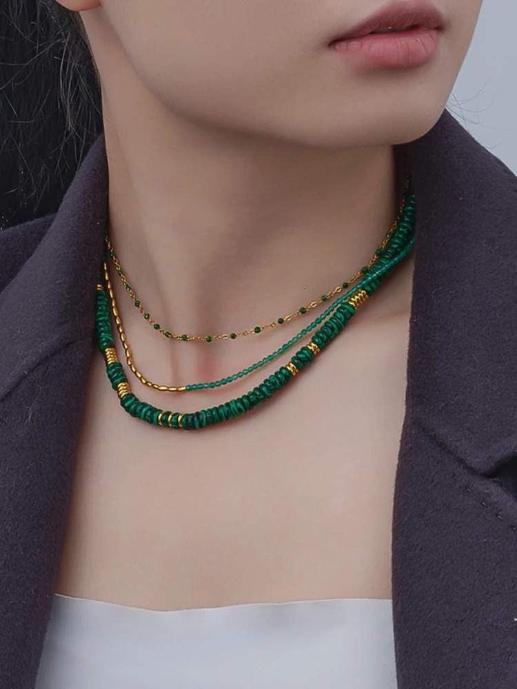 Colorful Natural Stone Beads Handmade Chain Y2K Fashion Necklace for Women Stainless Steel Waterproof Collar Jewelry Gift 251223