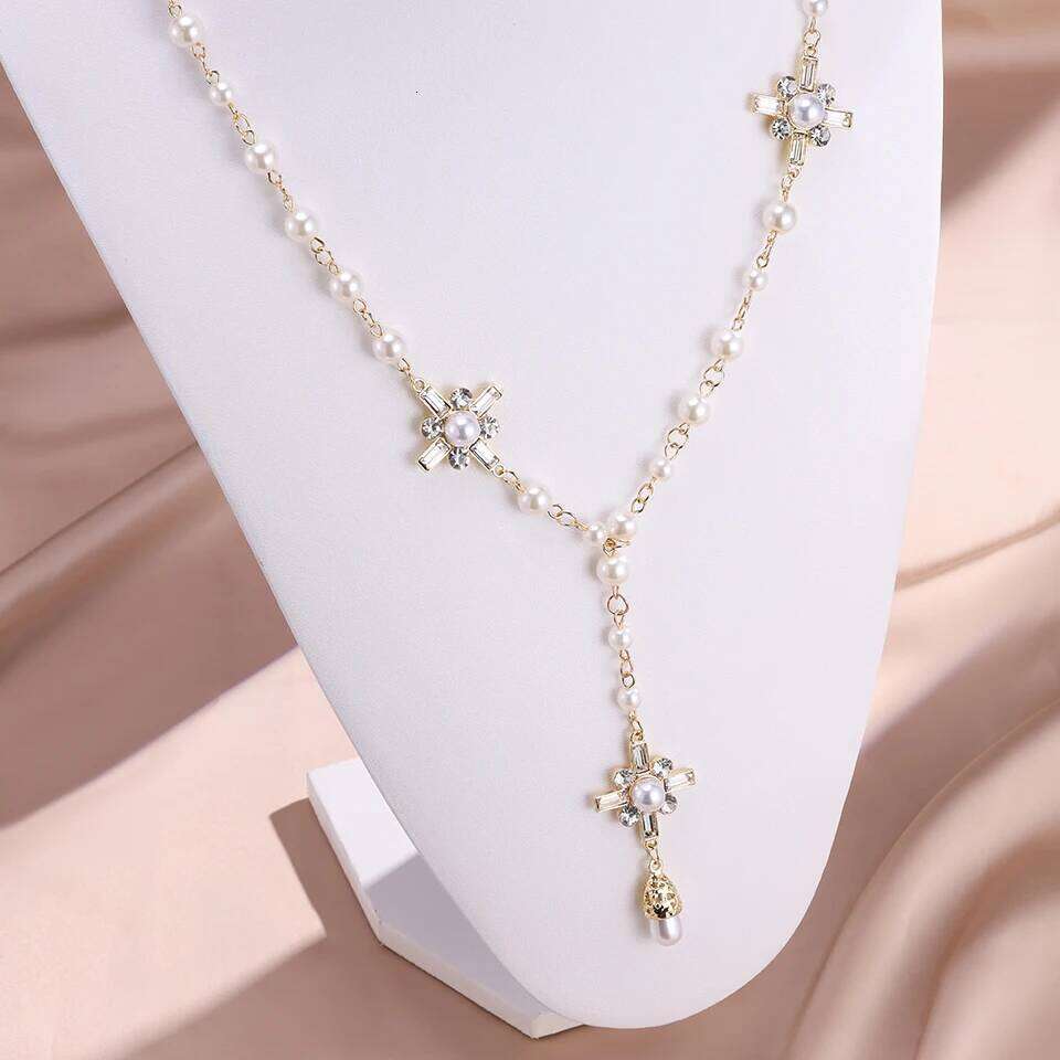 ZAKOL Luxury Double Layer Long Pearl Pearls Flower Sweater Chain Necklace for Woman Exquisite Party Wear Jewelry