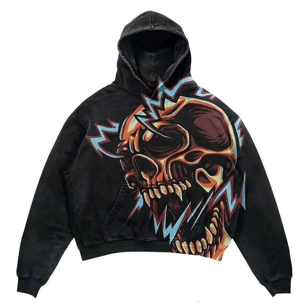 Y2K Gothic style skull print hooded pullover pure cotton sweatshirt for men and women niche personality loose daily jacket top Zhehan