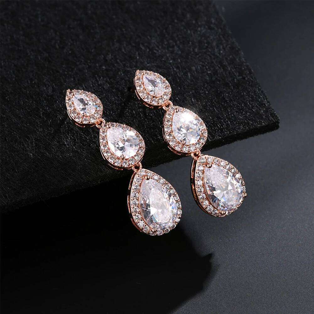 ZAKOL Classic 3 Pcs Big Water Drop Zircon Long Dangle Earrings for Women Elegant Wedding Party Jewelry