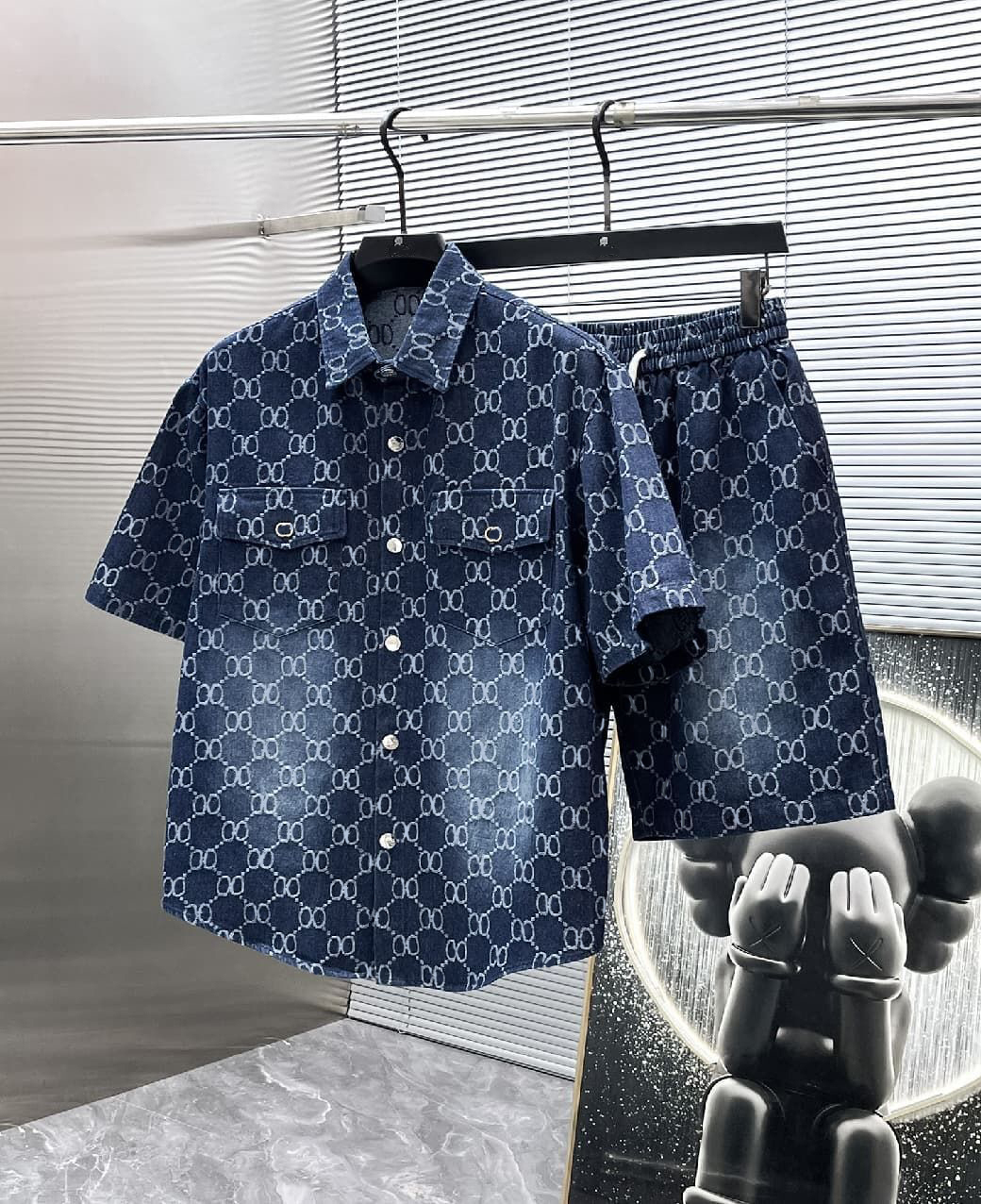 Men's and women's designers high quality embroidered G-line denim shirt set, washed denim shirt , fashion sports cotton soft fabric button shirt Asian size M-XXXL