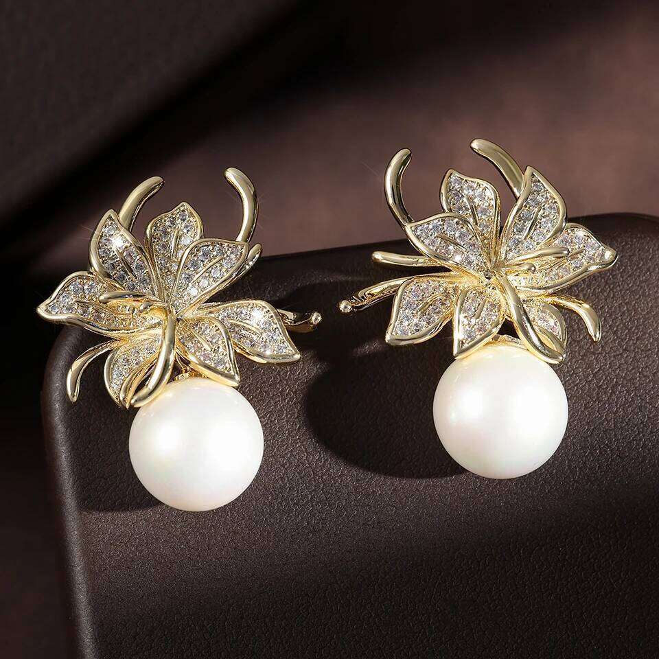 ZAKOL Gorgeous Flower Imitation Pearl Earrings for Women Luxury Inlaid Sparkling Zircon CZ Wedding Jewelry Wholesale
