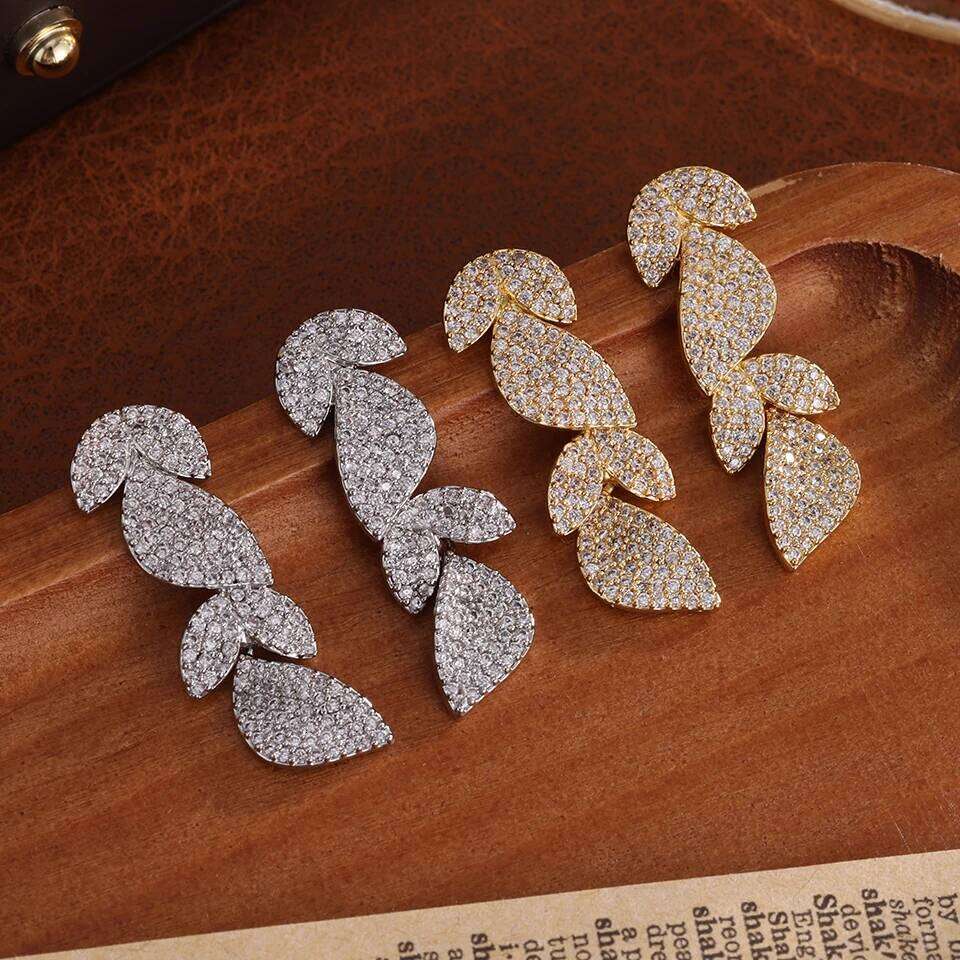 ZAKOL Luxury Micro Paved Cubic Zirconia Long Leaf Drop Earrings for Women Female Wedding Party Accessories Jewelry Gift