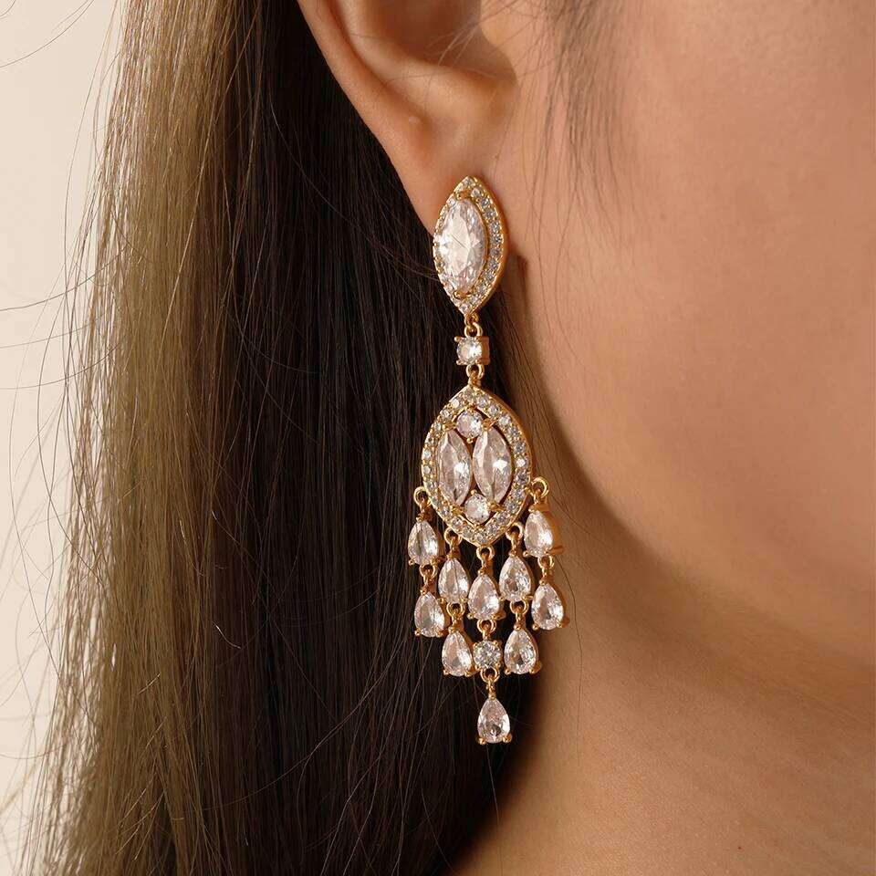 ZAKOL Brand Gorgeous Clear Marquise AAA Cubic Zirconia Chandelier Drop Dangle Earrings Luxury Women's Wedding Banquet Jewelry