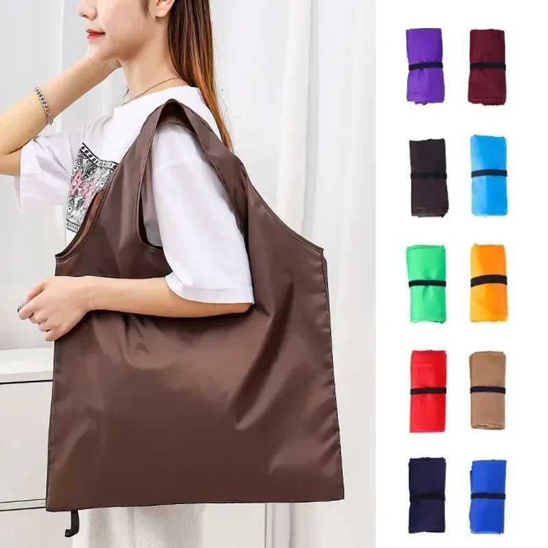 1PC Foldable Shopping Bag Reusable Large Capacity Grocery Bag Eco-Friendly One Shoulder Handbag for Travel Solid Color Tote Bag 251225