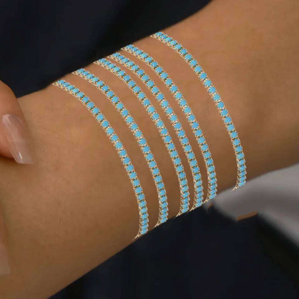 ZAKOL Fashion Simple Blue Turquoise CZ Stacked Tennis Bracelets for Women Men Niche Design Perfect Jewelry Gift Wholesale