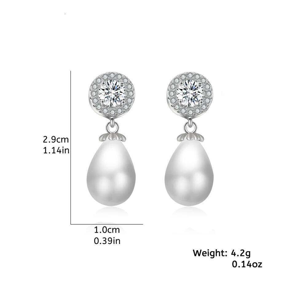 ZAKOL Elegant Geometric Zircon Imitation Pearl Drop Earring for Women Shiny Crystal Bridal Promise Engagement Wedding Jewelry
