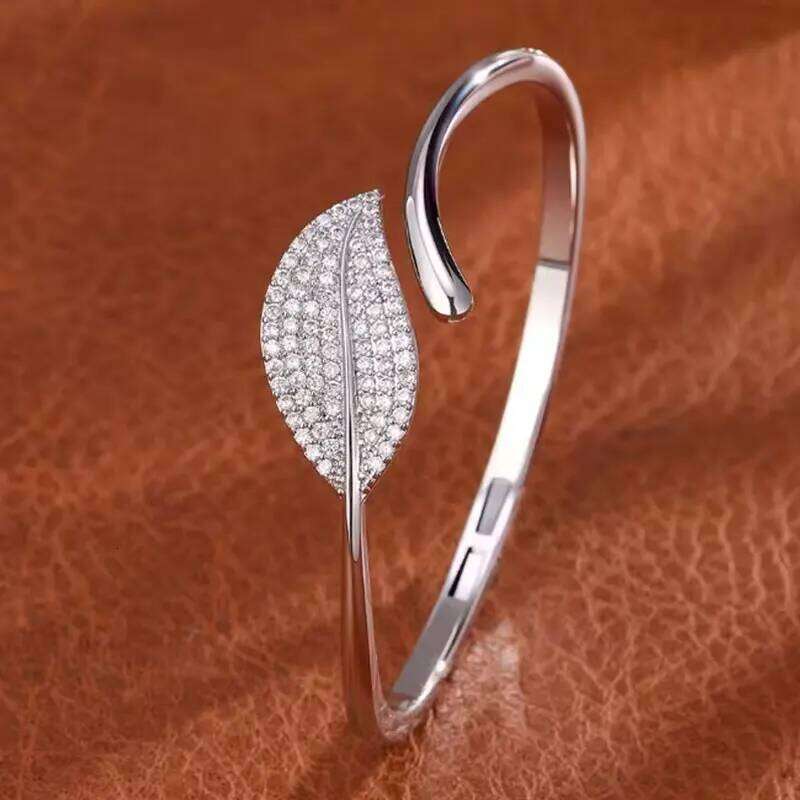 ZAKOL Buling Micro Inlaid Zircon Leaves Open Bracelet Fashion Dubai Gold and Silver Color Bridal Jewelry for Women Wedding Acces