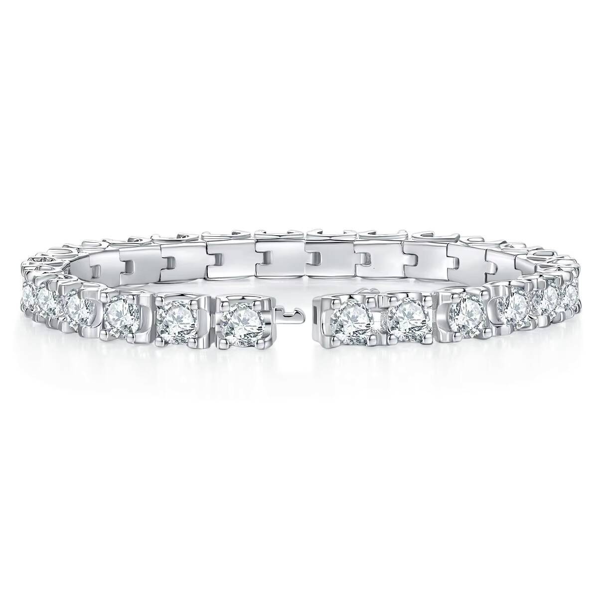 Trendy 925 Sterling Silver Round Brilliant Cut 5mm D Color VVS1 Moissanite Tennis Chain Bracelet Fine Jewelry for Women