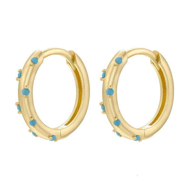 Trendy Flower Round Blue Turquoise Earrings For Women Girls U-shaped Metal Stone Ears Accessories Festival Jewelry Gifts ZAKOL