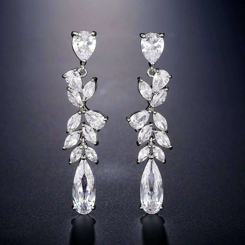 ZAKOL Sliver Color Teardrop Zirconia Bridal Earring for Women Charm Buling AAA CZ Crystal Wedding Party Jewelry Gift