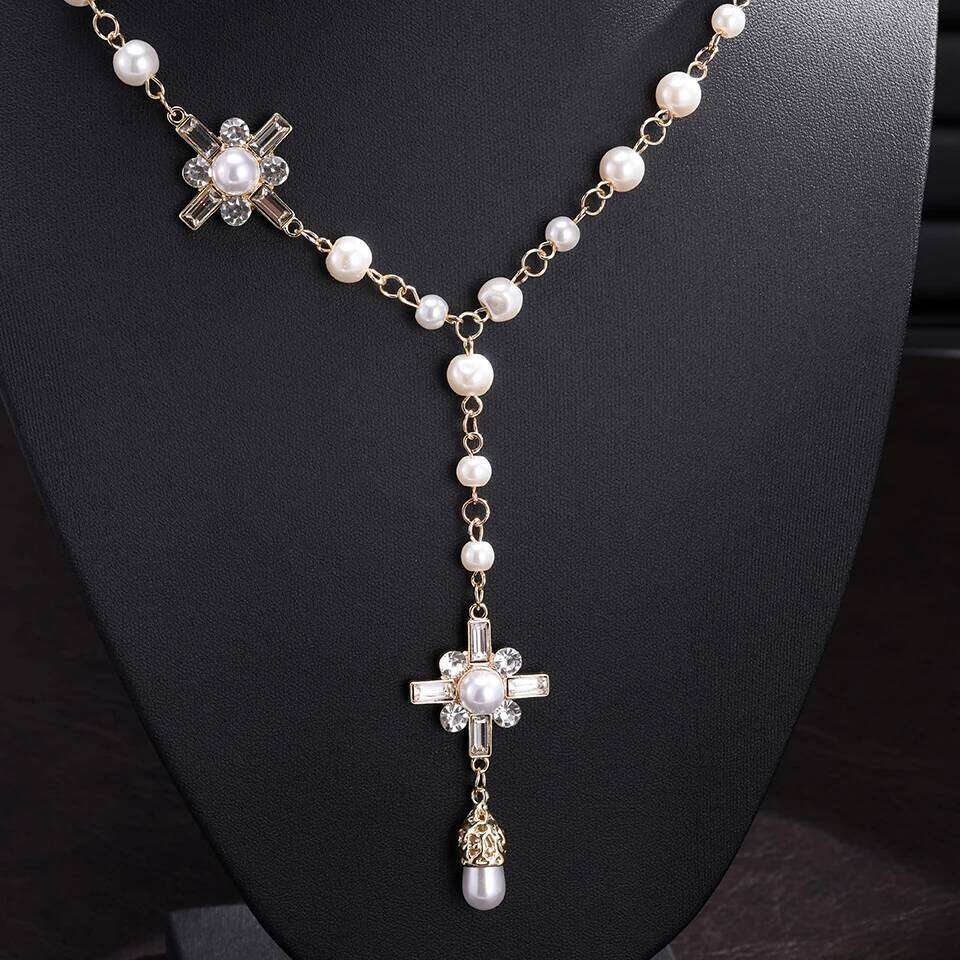 ZAKOL Luxury Double Layer Long Pearl Pearls Flower Sweater Chain Necklace for Woman Exquisite Party Wear Jewelry