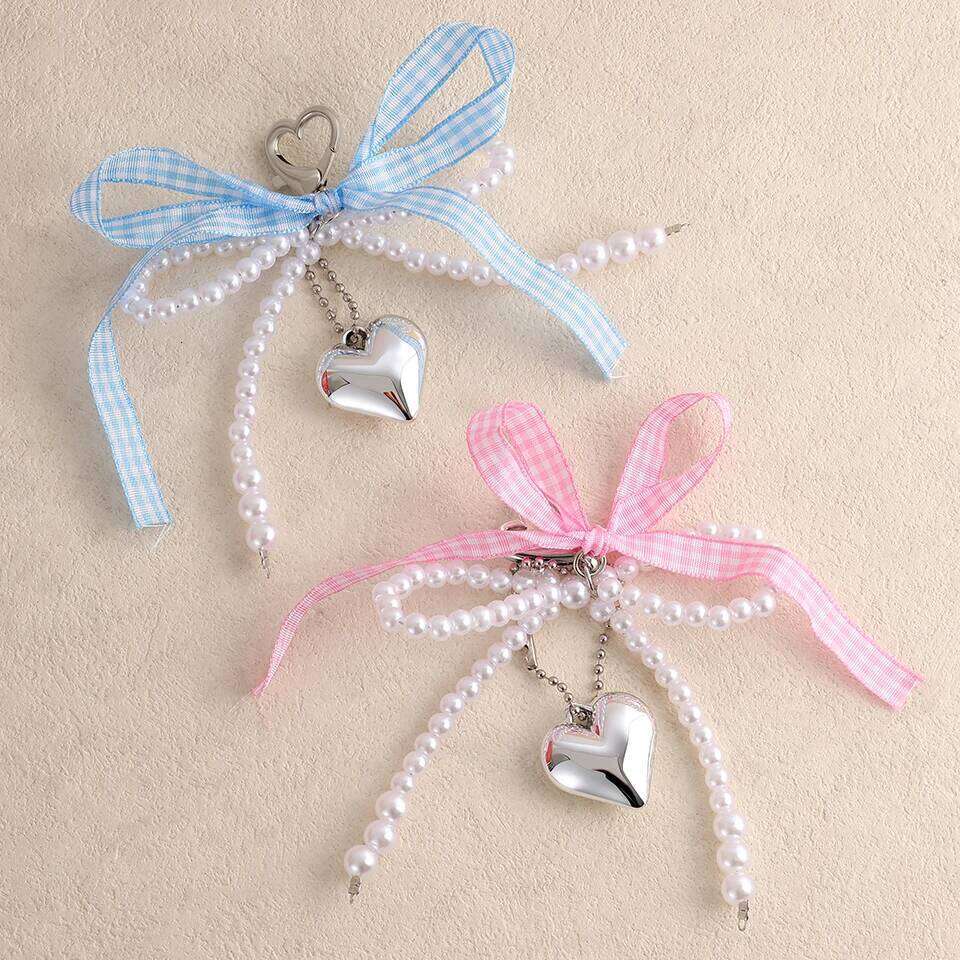 ZAKOL White Bowknot Heart Keychain Women Sweet Charm Pearl Bow Backpack Key Ring Handmade Jewelry Ornament Bags Pendants Gif