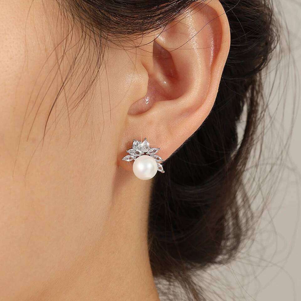 ZAKOL Exquisite Sparkling Zircon Imitation Pearl Stud Earrings for Women Girls Cute Sweet Unique Design Bridal Wedding Jewelry