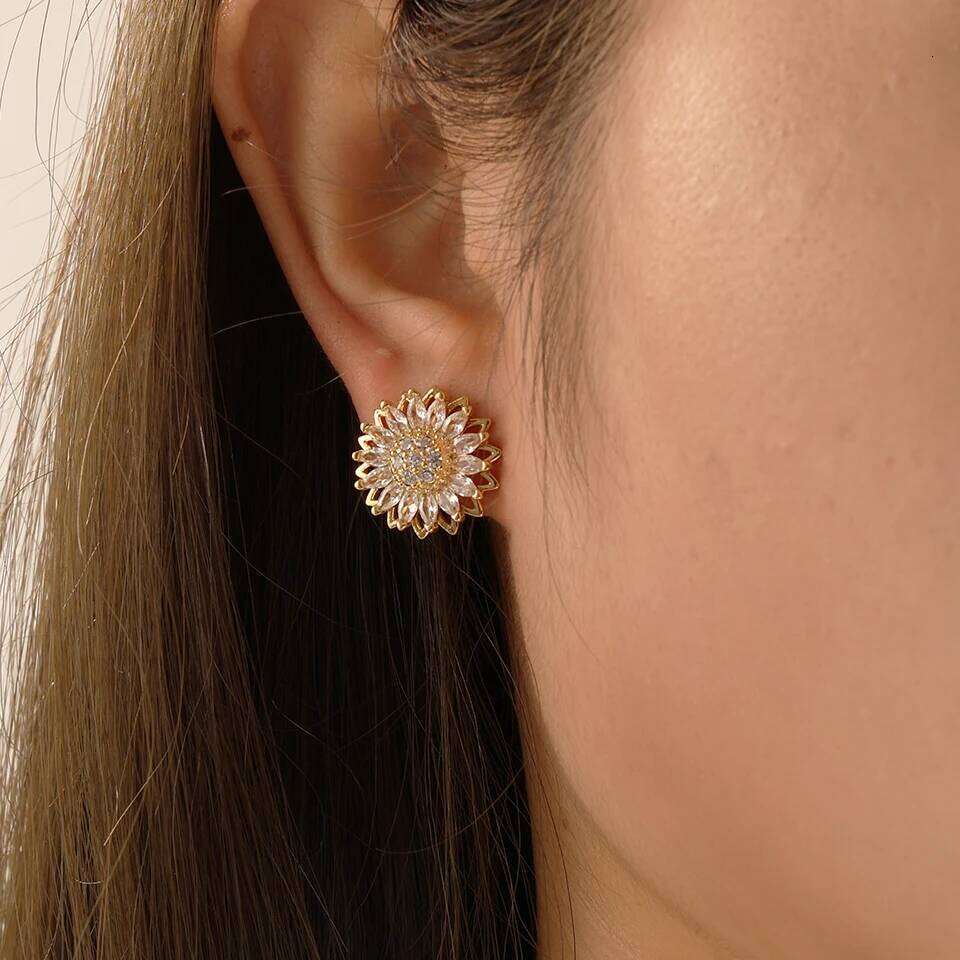 ZAKOL New Trendy Sunflower Daisy Flower Zirconia Earring Necklace for Women Romantic Sparkling Crystal Wedding Jewelry Set