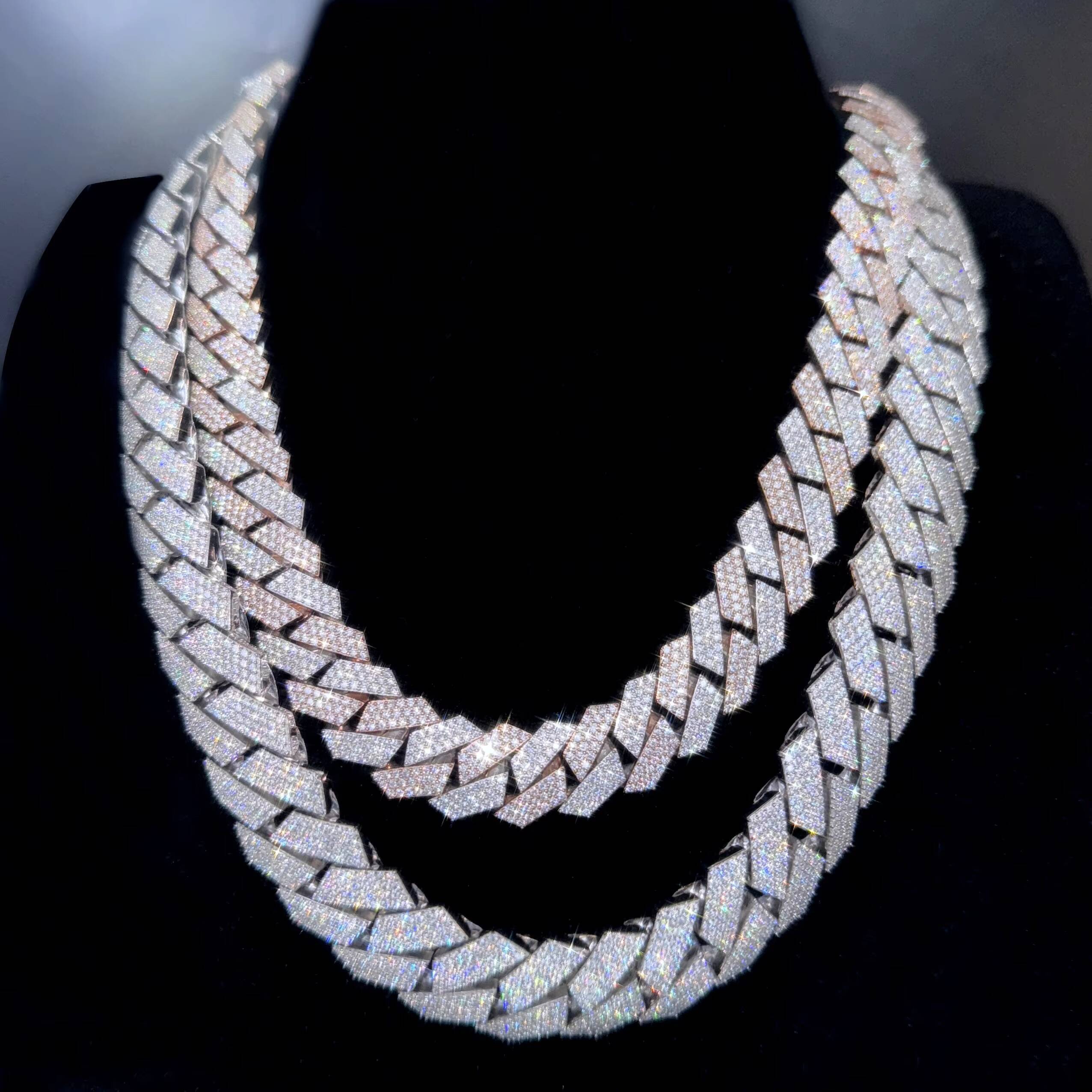 Custom 20MM Moissanite Chain Two Tone Hiphop Necklace Men 925 Sterling Silver Moissanite Cuban Link Chain