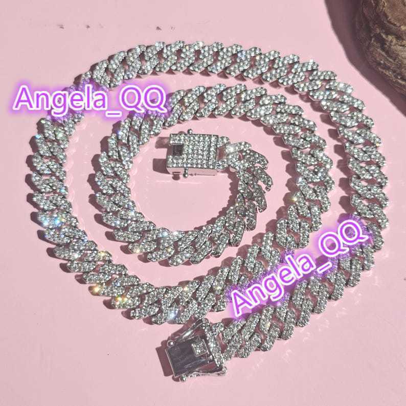 10mm Fashion silver Cuban Link Chains Necklace Custom Length Necklace Hip Hop Personalized D color vvs moissanite Jewelry for Women Men