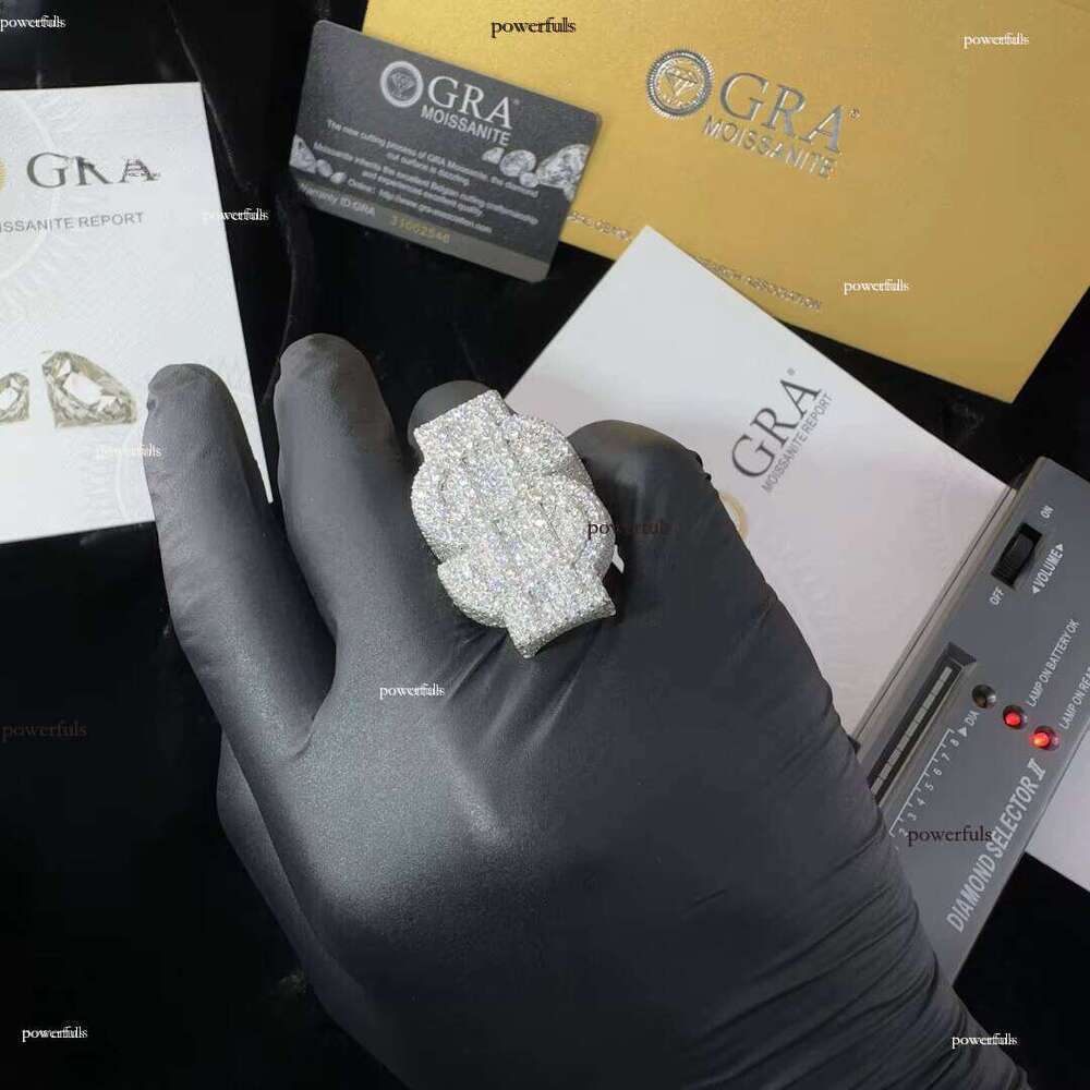 14k White Gold with 8mm Silicon Stone and Side Lab-Grown Diamond Ice Out Ring