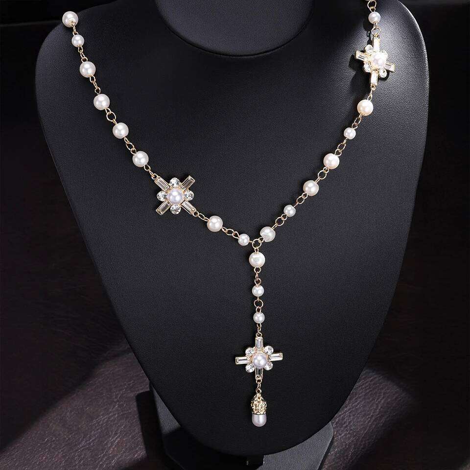 ZAKOL Luxury Double Layer Long Pearl Pearls Flower Sweater Chain Necklace for Woman Exquisite Party Wear Jewelry