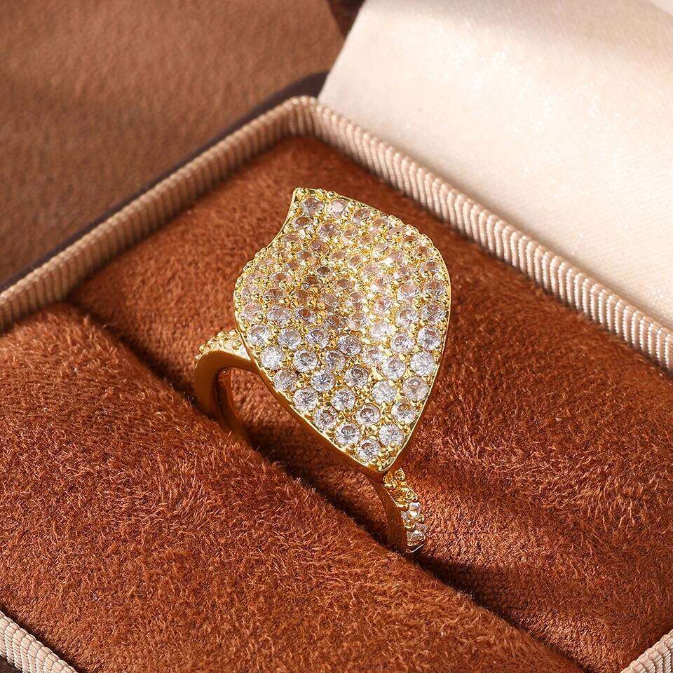 ZAKOL Classic Micro-intact Zircon Leaves Leaf Open for Women Silver/Gold Color Cocktail Party Rings Fashion Jewelry Gift