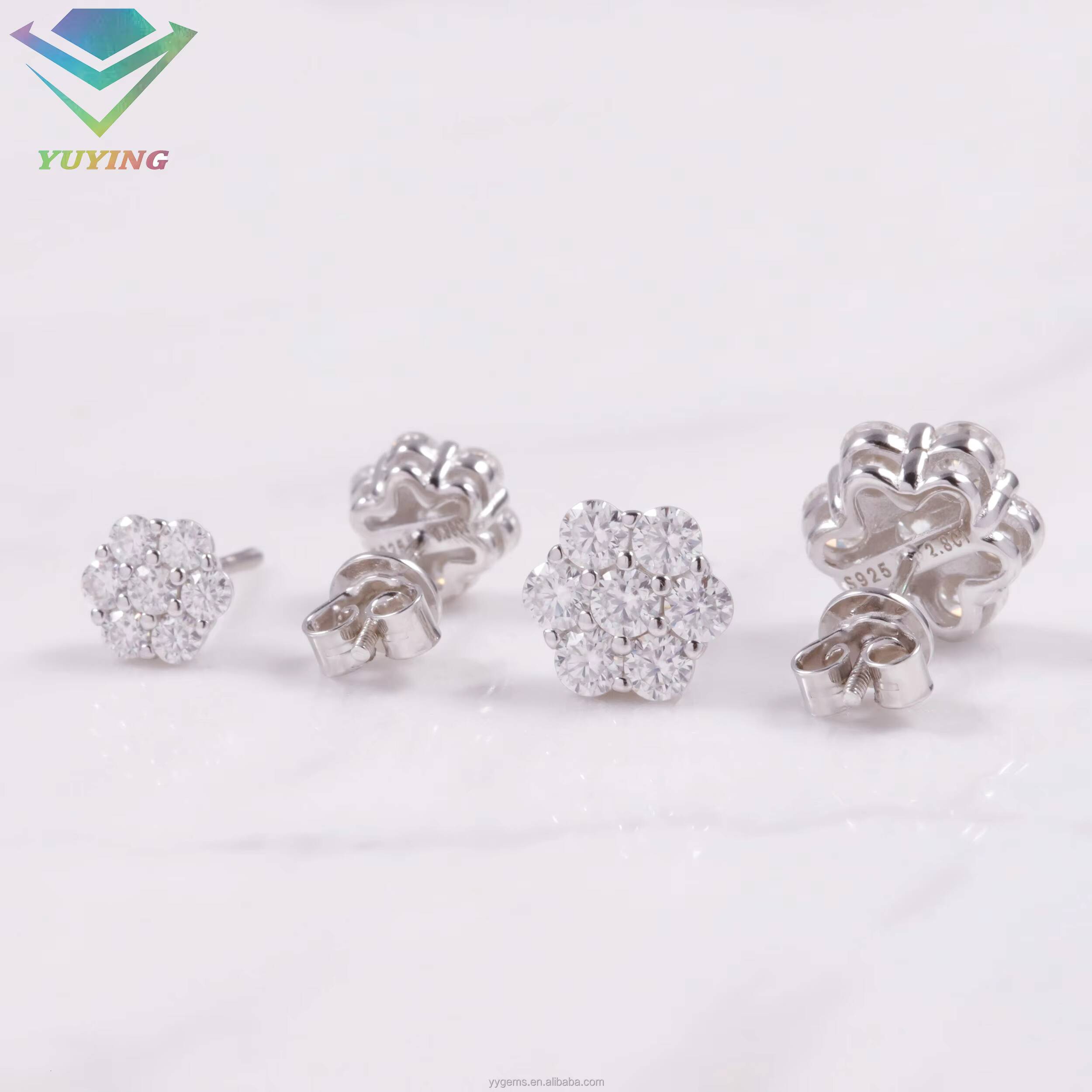 Fine Jewelry S925 Sterling Silver 7 Stones Flower Earrings Fashion Jewelry Iced out Moissanite Stud Earrings Popular Style Stud