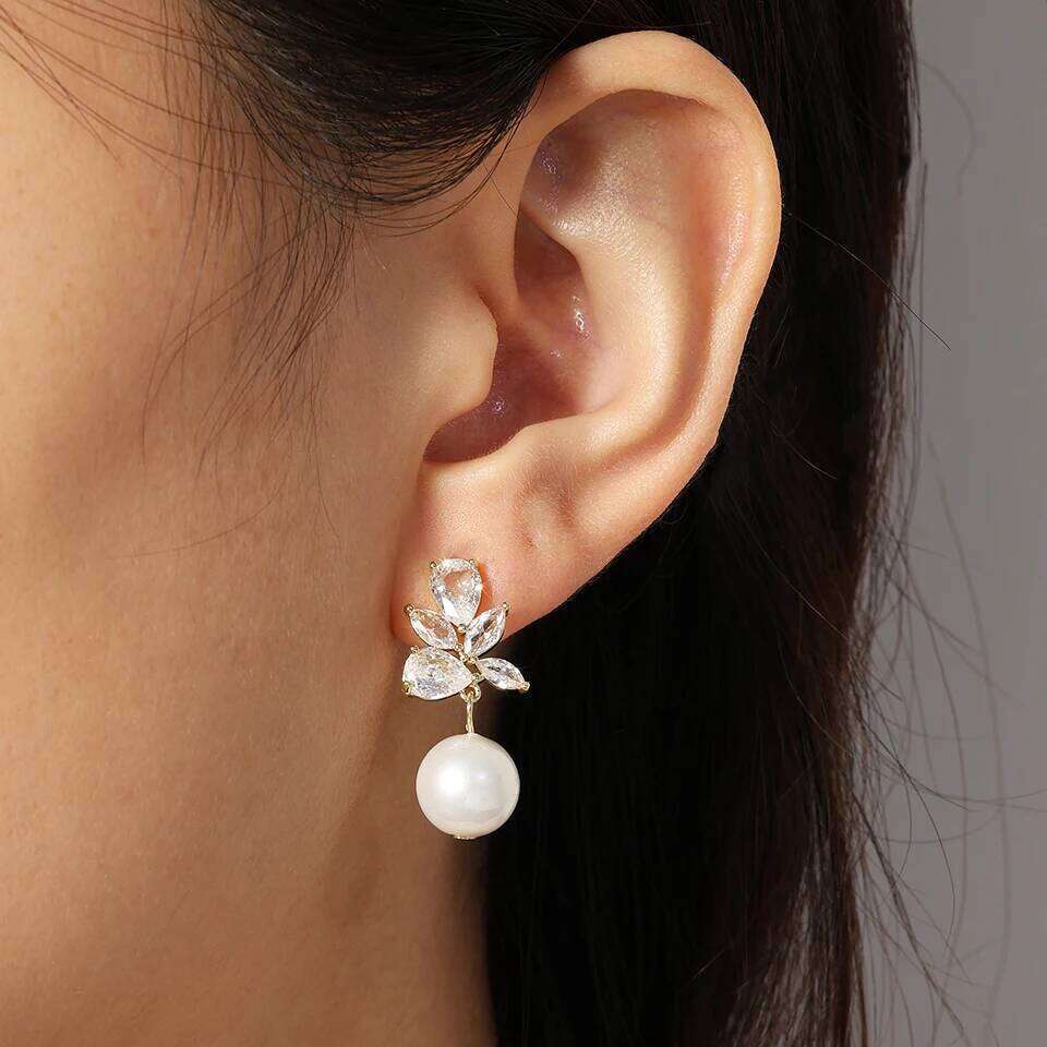 ZAKOL Unique Design Shiny Zirconia Imitation Pearl Drop Earrings Fashion Romantic Wedding Party Earring Jewelry for Women Bridal
