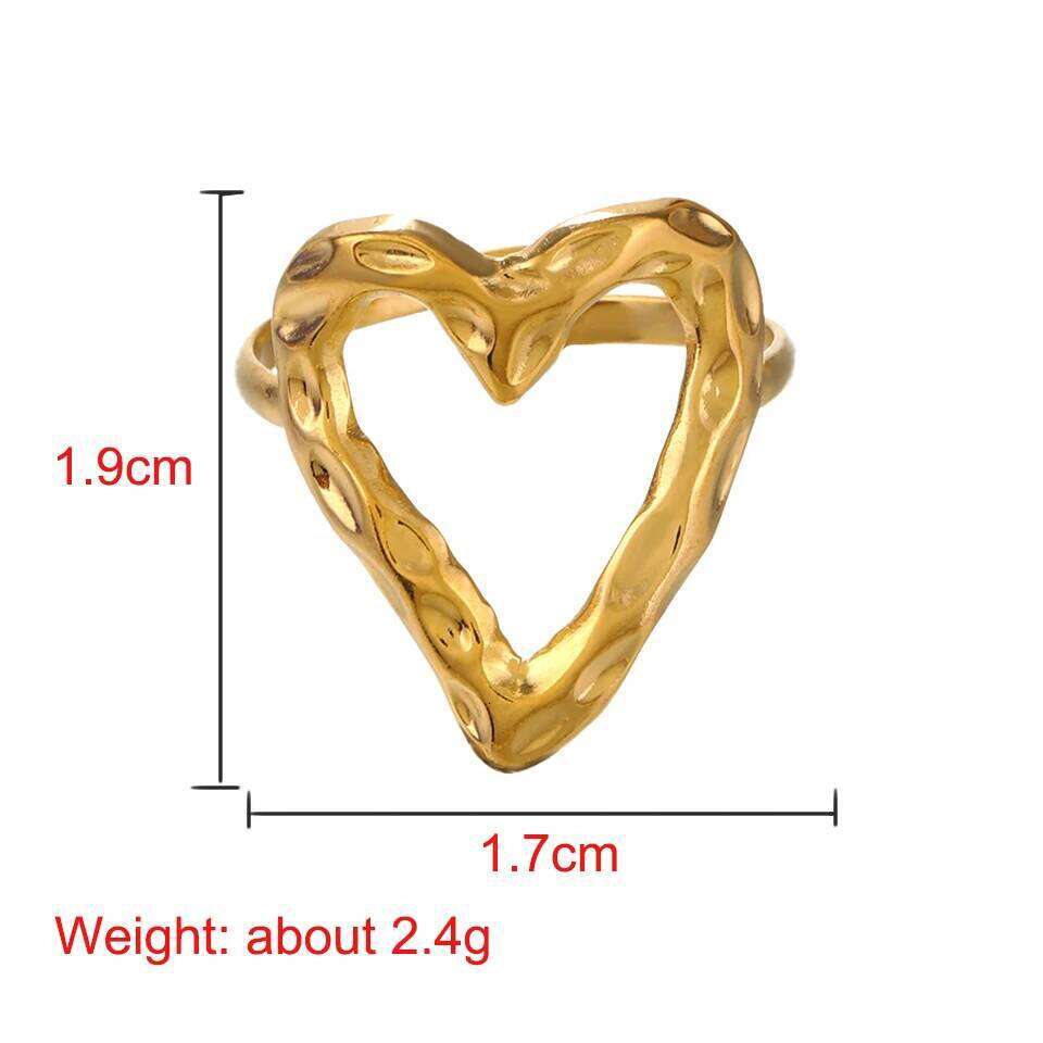 ZAKOL Stainless Steel Irregular Hollow Heart for Women Fashion Charm Adjustable Open Ring Party Jewelry