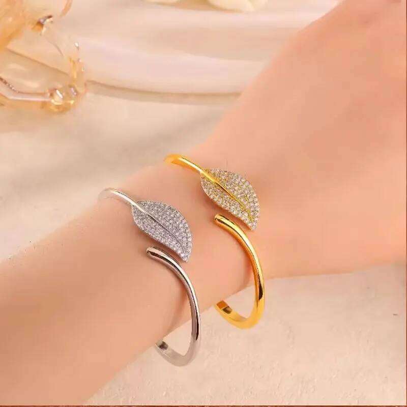 ZAKOL Buling Micro Inlaid Zircon Leaves Open Bracelet Fashion Dubai Gold and Silver Color Bridal Jewelry for Women Wedding Acces