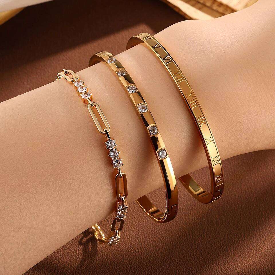 ZAKOL 3pcs Stainless Steel Bracelet Bangles Inlaid Round Zircon Shiny CZ Bracelets Daily Accessories for Women Men