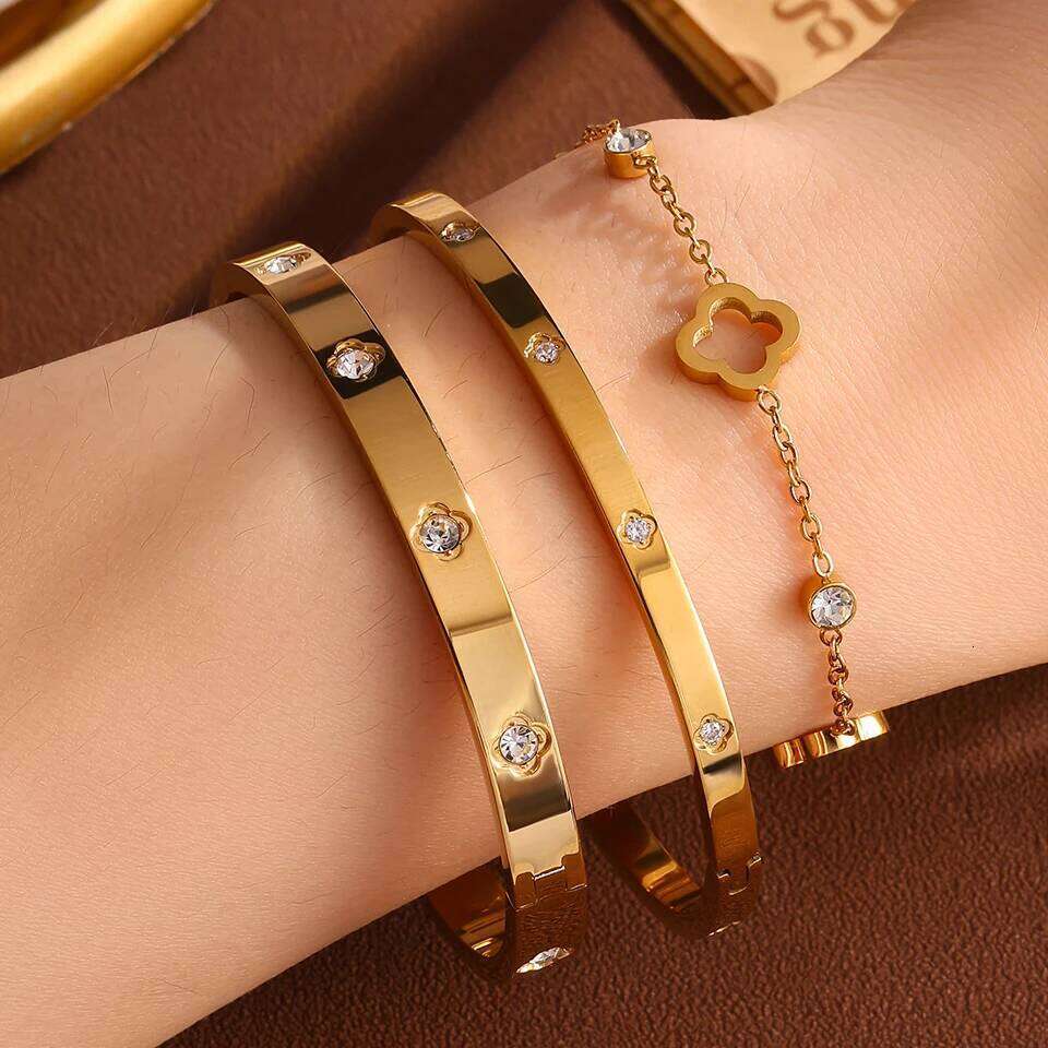 ZAKOL 3Pcs Stainless Steel Stacked Bracelet Bangles for Women Men Couple Exquisite Zircon Inlaid Valentine's Day Jewelry Gifts