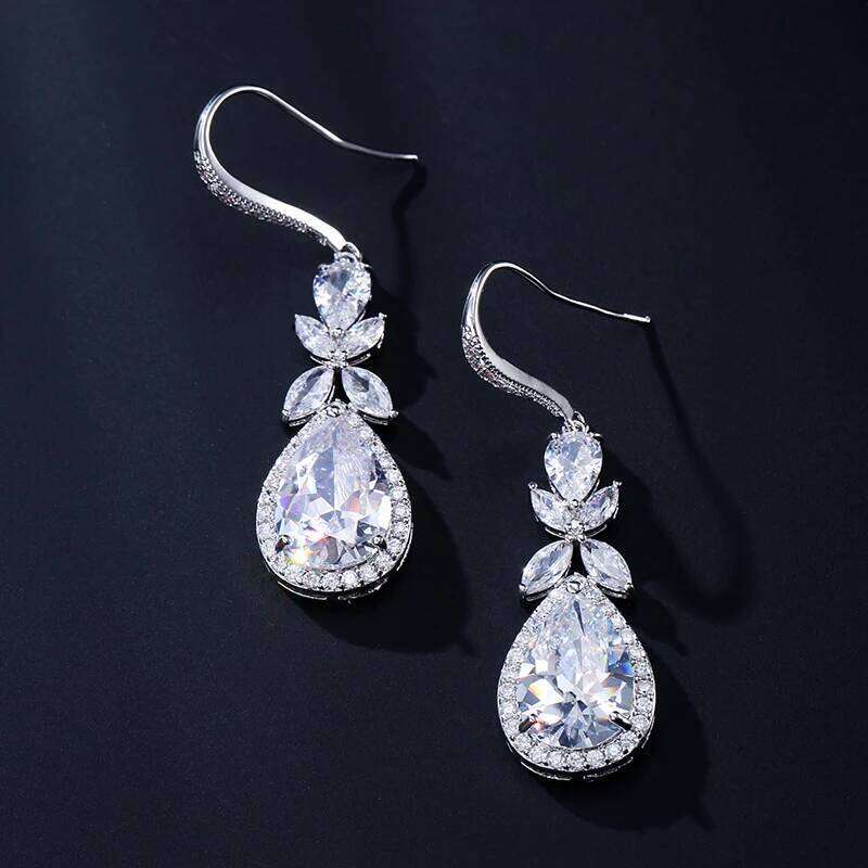 ZAKOL Elegant Shiny AAA Cubic Zirconia Leaf Tassel Earrings for Women Fashion Sliver Color Birthday Wedding Jewelry Gift
