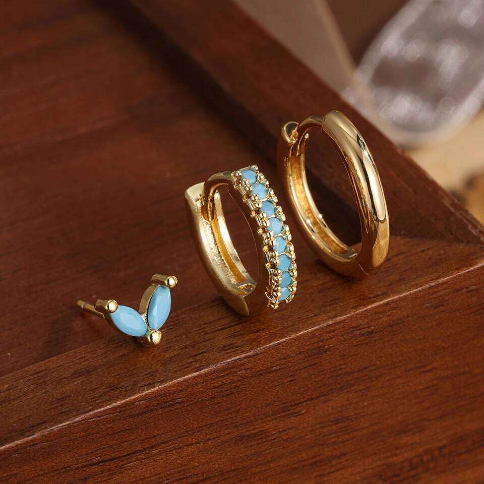 ZAKOL 6Pcs Fashion Blue Turquoise Series Hoop Earring Set for Women Girls Exquisite Shiny Zircon Jewelry Accessories Gift