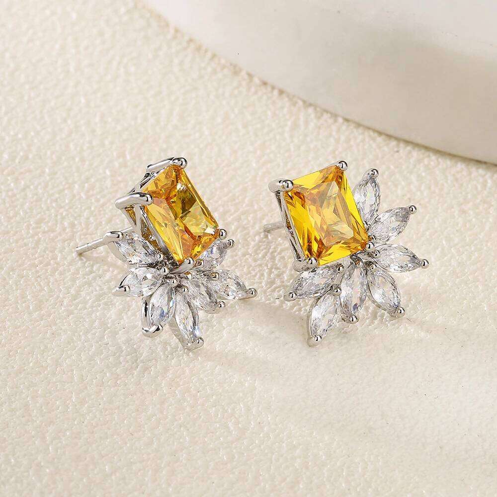 ZAKOL Big Yellow Green Geometric Cubic Zirconia Stud Earrings for Women Exquisite Anniversary Birthday Jewelry Gift