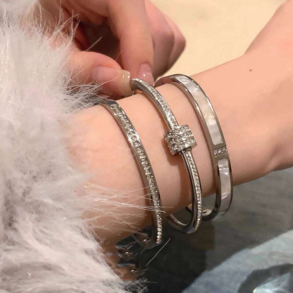 ZAKOL 3pcs Classic Sparkling Zircon Gypsophila Stainless Steel Bracelet Set for Women Exquisite Fashion Stackable Jewelry