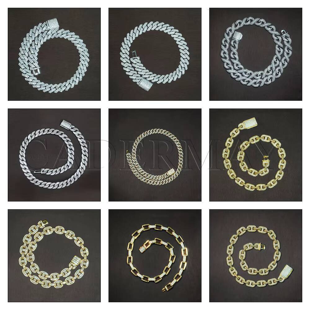 Cadermay Customized Fashion Hip Hop Jewelry 925 Silver 15mm 2 Rows Iced Out Moissanite Cuban Necklace Chain for Rapper Men