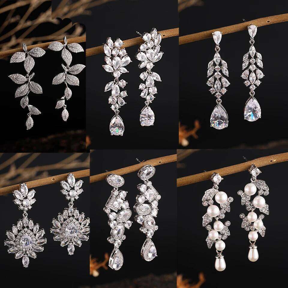 ZAKOL Clearance AAA Cubic Zirconia Wedding Bridal Dangle Earrings for Women Shiny Zircon Luxury Party Jewelry